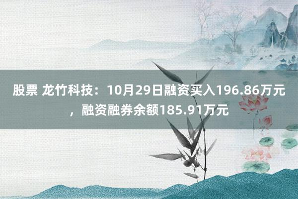 股票 龙竹科技：10月29日融资买入196.86万元，融资融券余额185.91万元