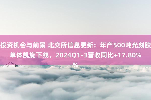 投资机会与前景 北交所信息更新：年产500吨光刻胶单体凯旋下线，2024Q1-3营收同比+17.80%