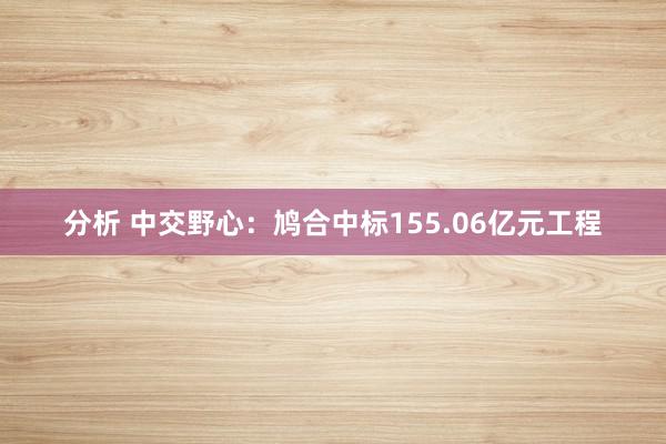 分析 中交野心：鸠合中标155.06亿元工程