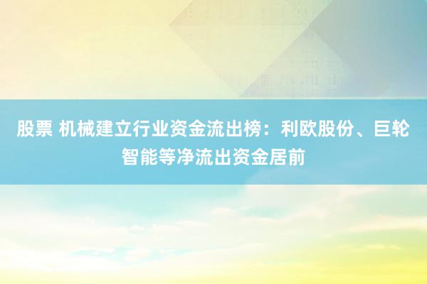 股票 机械建立行业资金流出榜：利欧股份、巨轮智能等净流出资金居前