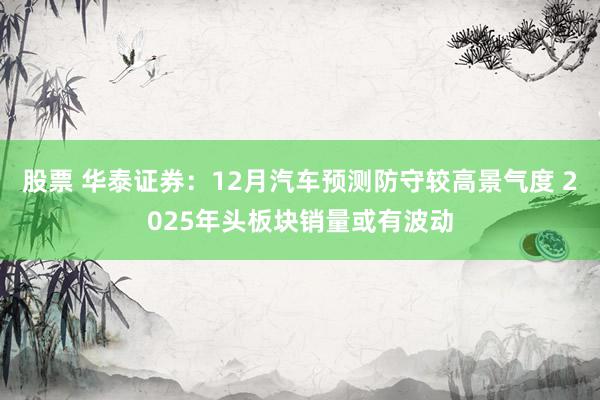 股票 华泰证券：12月汽车预测防守较高景气度 2025年头板块销量或有波动