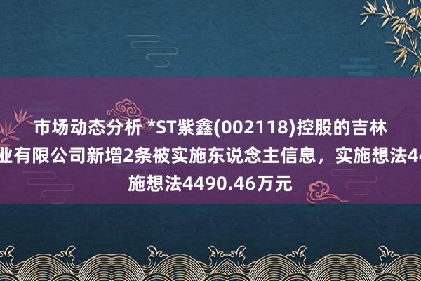 市场动态分析 *ST紫鑫(002118)控股的吉林紫鑫禺拙药业有限公司新增2条被实施东说念主信息，实施想法4490.46万元