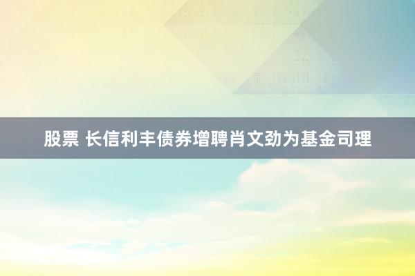 股票 长信利丰债券增聘肖文劲为基金司理