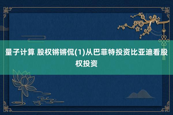 量子计算 股权锵锵侃(1)从巴菲特投资比亚迪看股权投资