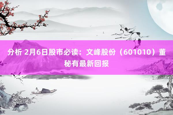 分析 2月6日股市必读：文峰股份（601010）董秘有最新回报